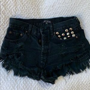 Love culture black frayed studded shorts